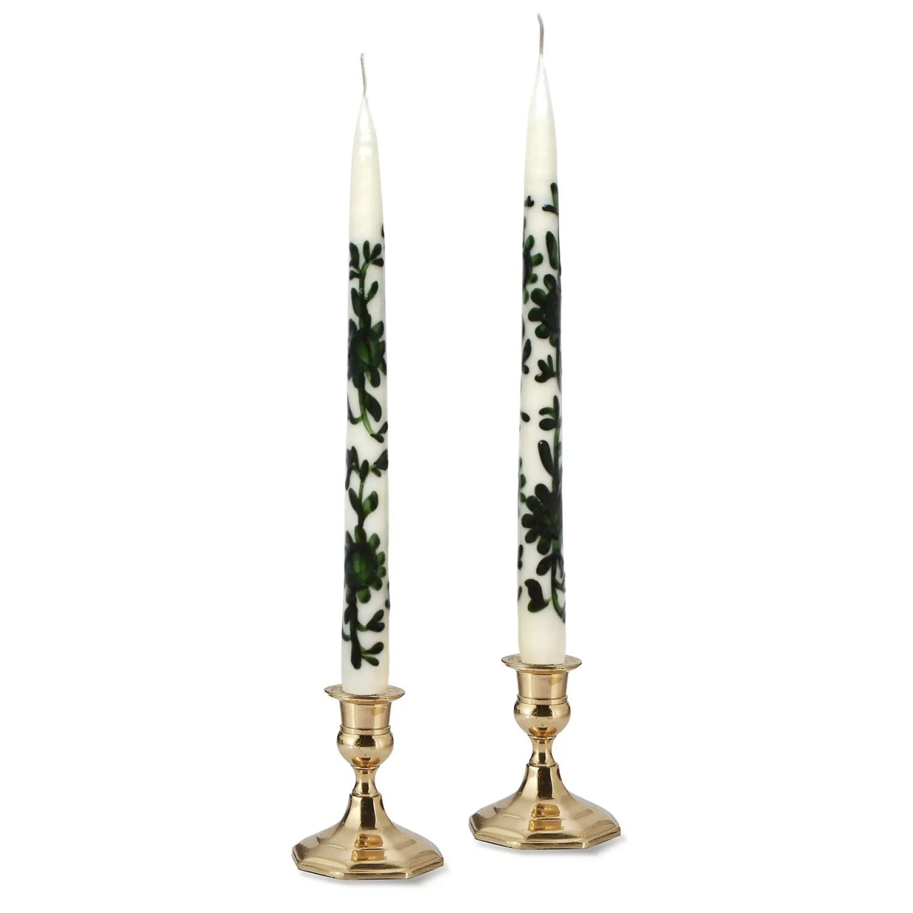 Green Chinoiserie Painted Tapers (2)