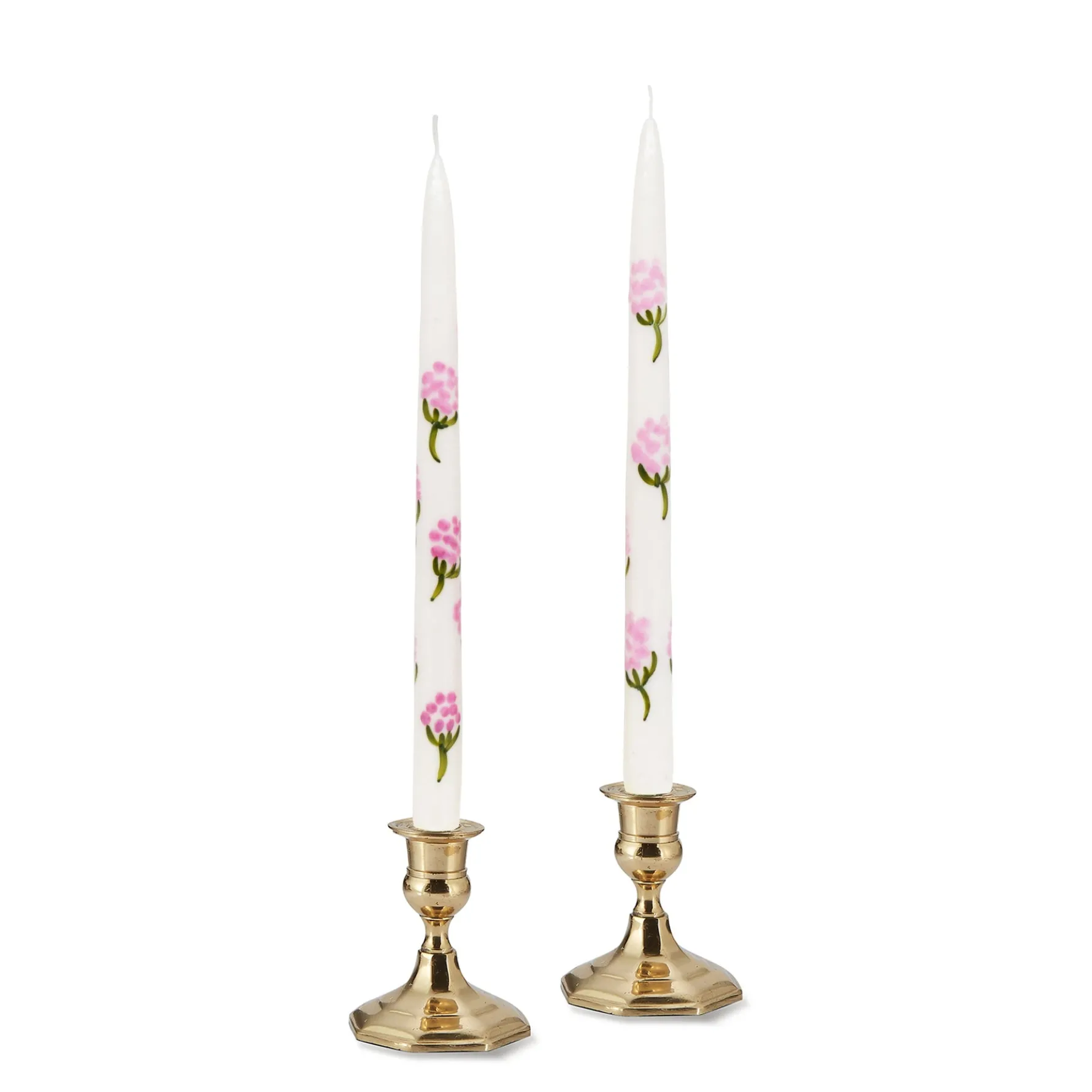 Pink Hydrangea Painted Tapers (2)